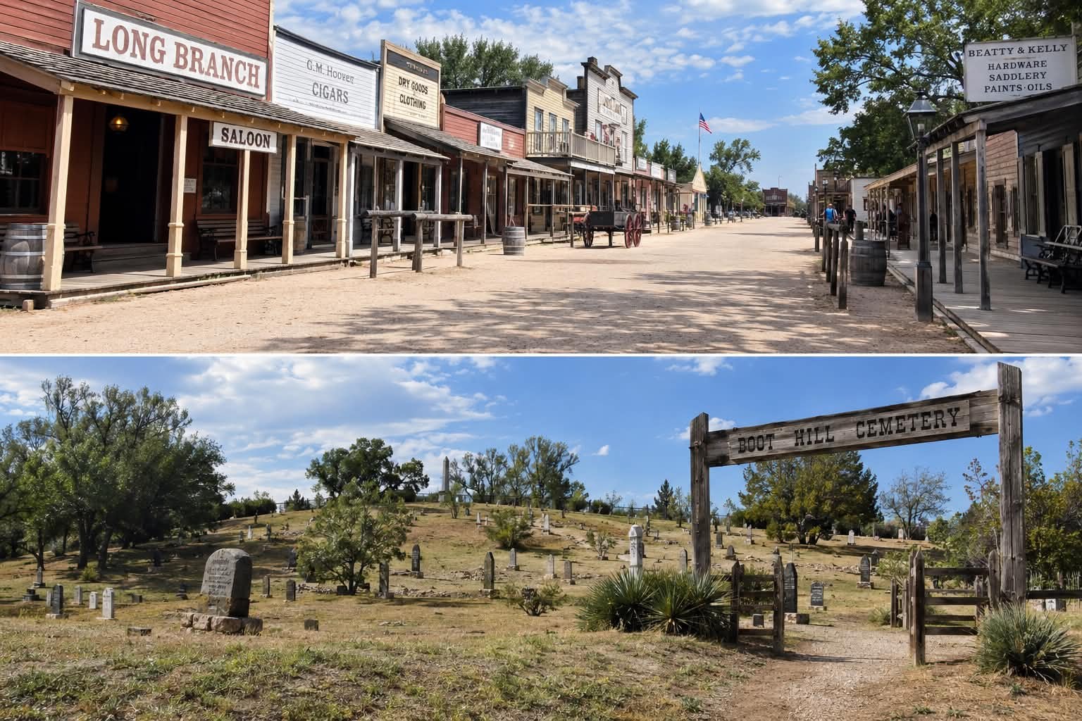 Front Street and Boot Hill Cemetery in Dodge City.